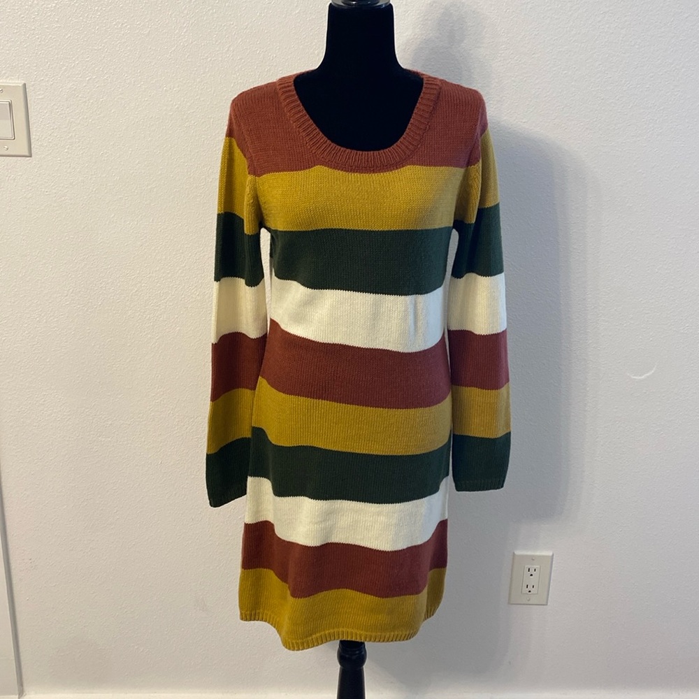 Peach Love California Wide Stripe Sweater Dress Tunic Size Medium 100% Acrylic